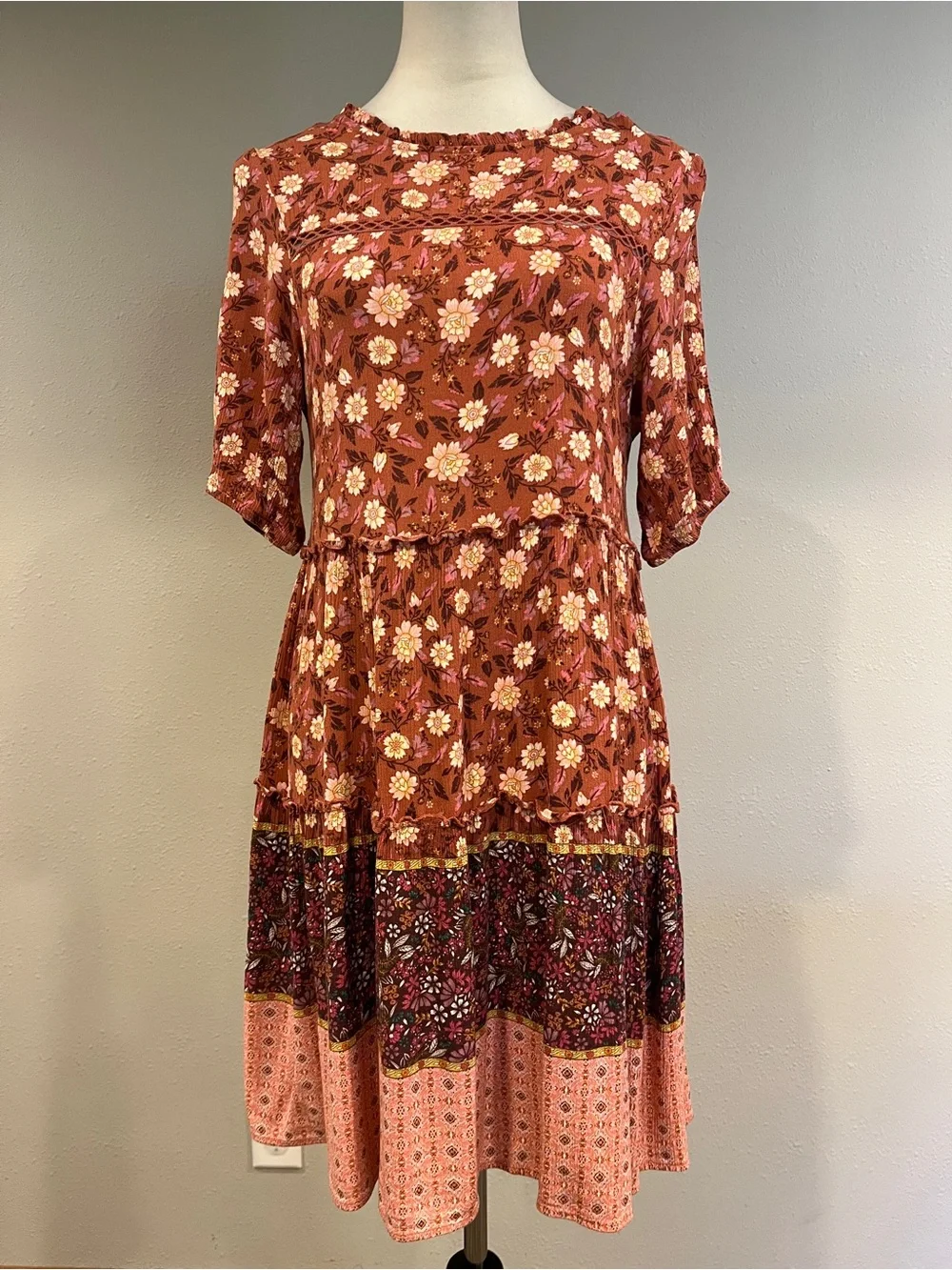Knox Rose short sleeves Floral V-Neck‎ mini Dress size extra small